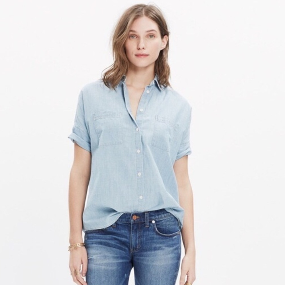 MADEWELL // Oversized Denim Courier Button Up Top